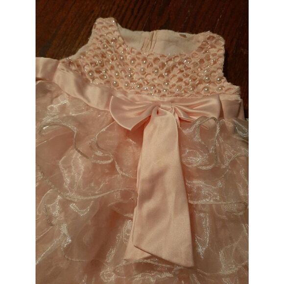 6 Month Pink Embellished Pearls Frilly Layered Formal Special Occasion Dress - Picture 3 of 8
